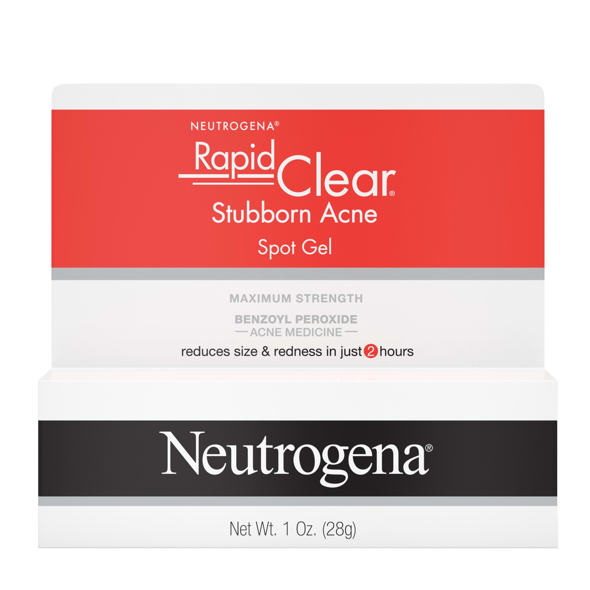 slide 1 of 7, Neutrogena Rapid Clear Stubborn Acne Spot Treatment Gel with Maximum Strength 10% Benzoyl Peroxide Acne Treatment Medication, Pimple Cream for Acne Prone Skin Care, 1 oz, 1 oz