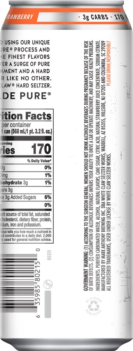 slide 5 of 7, White Claw Strawberry 19.2 fl oz Can, 19.20 fl oz