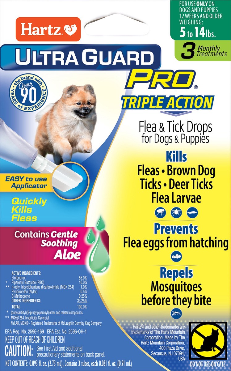 slide 3 of 4, Hartz UltraGuard Pro Flea & Tick Drops For Dogs And Puppies 5-14 lbs, 3 Months Supply, 3 ct