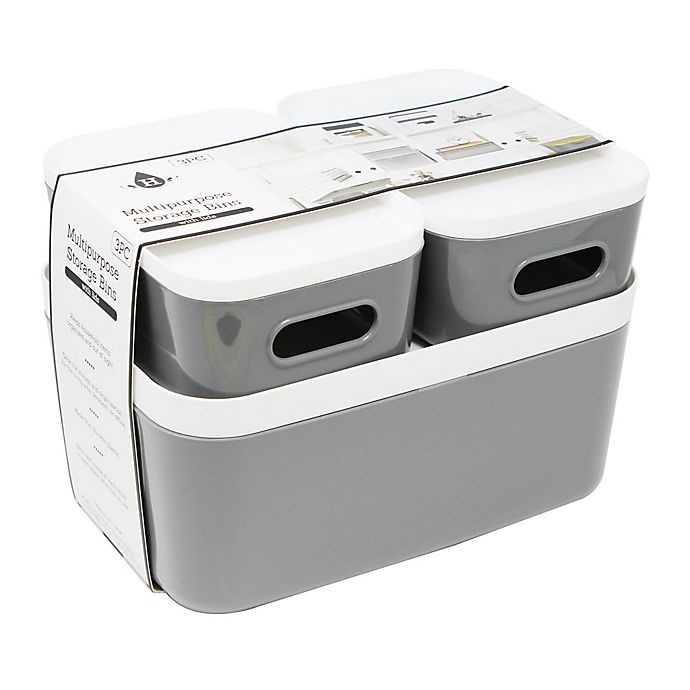 slide 2 of 2, Heritage Compact Plastic Bins with Lids - Light Grey, 3 ct