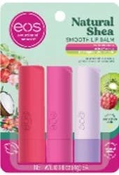 eos Natural Shea Smooth Coconut Milk/Honey Apple/Raspberry Kiwi Splash Lip Balm 3 - 0.14 oz Tubes