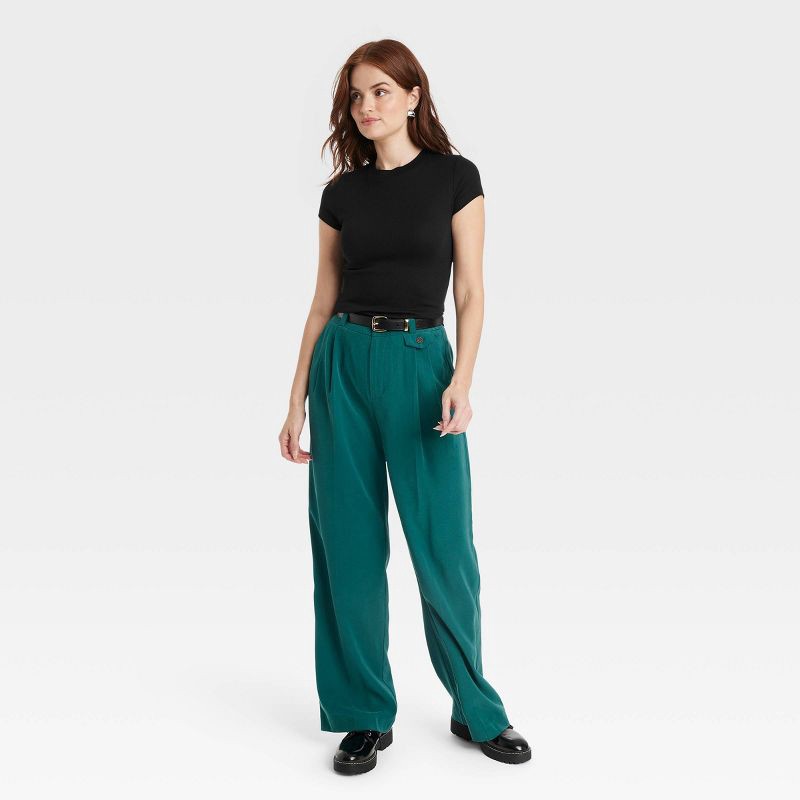 slide 3 of 3, Women's Slim Fit Short Sleeve Ribbed T-Shirt - A New Day™ Black S: Cotton Modal Blend, Crew Neck, Pullover, 1 ct