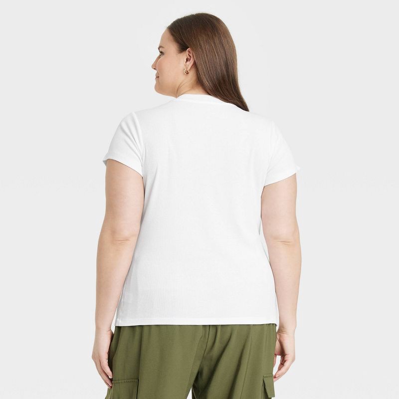 slide 2 of 3, Women's Slim Fit Short Sleeve Ribbed T-Shirt - A New Day™ White XXL: Cotton Modal Blend, Crew Neck, Pullover Style, 1 ct