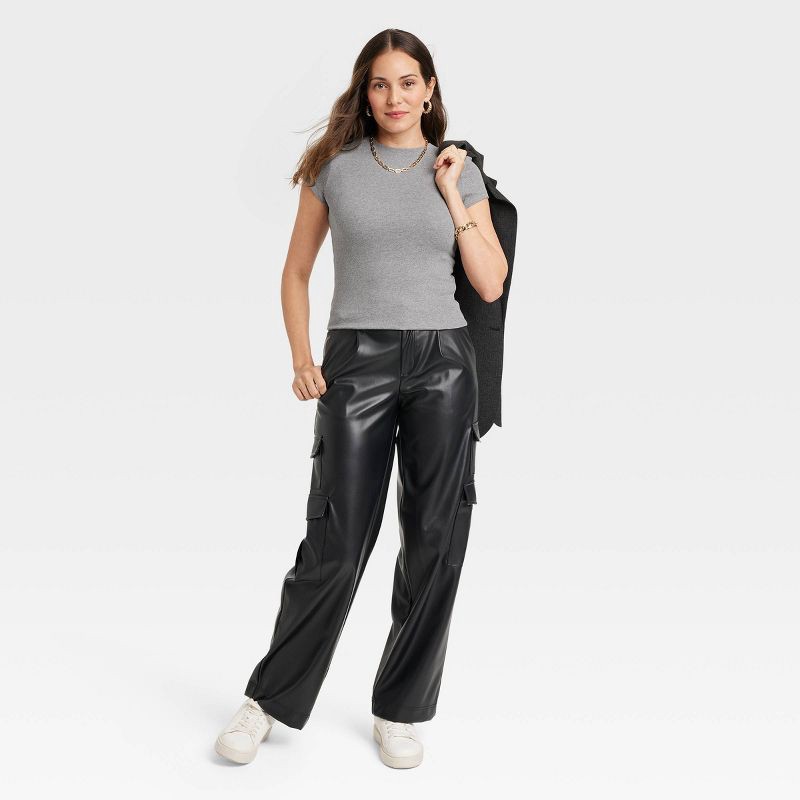 slide 3 of 3, Women's Slim Fit Short Sleeve Ribbed T-Shirt - A New Day™ Heather Gray S: Cotton Modal Blend, Crew Neck, 1 ct