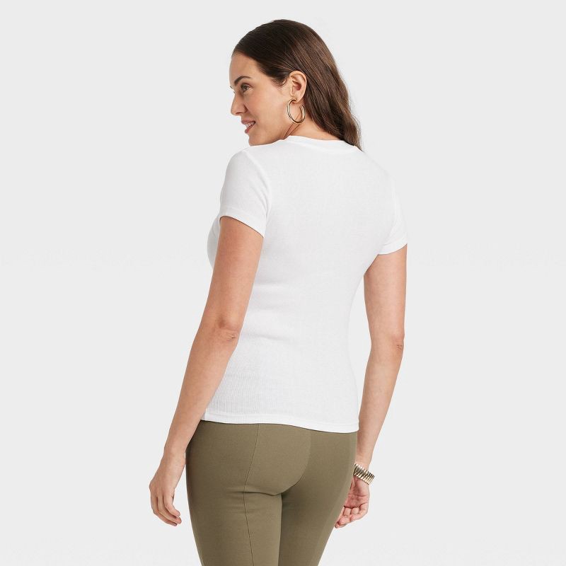 slide 2 of 3, Women's Slim Fit Short Sleeve Ribbed T-Shirt - A New Day™ White L: Cotton Modal Blend, Crew Neck, Pullover Style, 1 ct