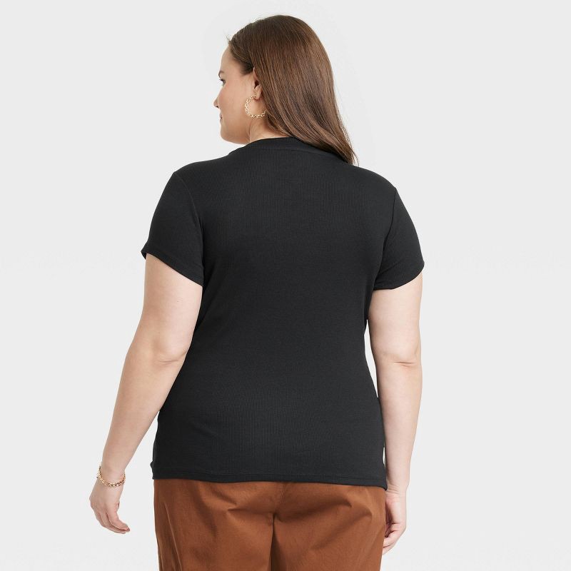 slide 2 of 3, Women's Slim Fit Short Sleeve Ribbed T-Shirt - A New Day™ Black XXL: Cotton Modal Blend, Crew Neck, Pullover Style, 1 ct