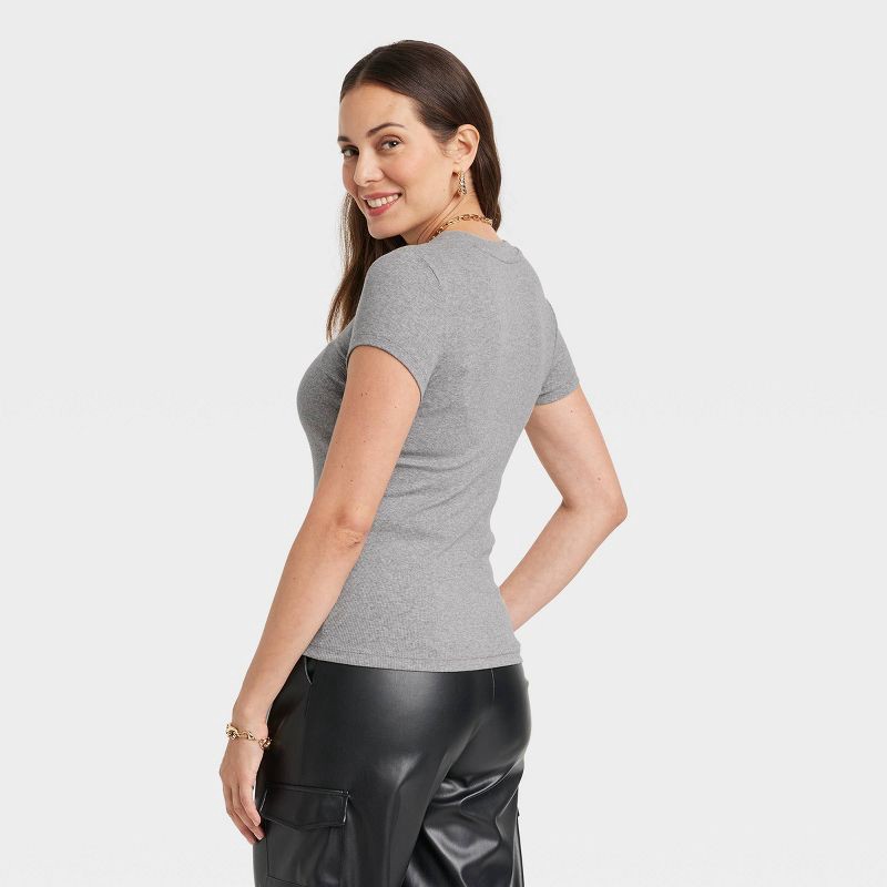 slide 2 of 3, Women's Slim Fit Short Sleeve Ribbed T-Shirt - A New Day™ Heather Gray XL: Cotton Modal Blend, Crew Neck, Pullover Style, 1 ct