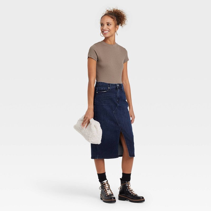 slide 3 of 3, Women's Slim Fit Short Sleeve Ribbed T-Shirt - A New Day™ Brown XS: Cotton Modal Blend, Crew Neck, Pullover, 1 ct