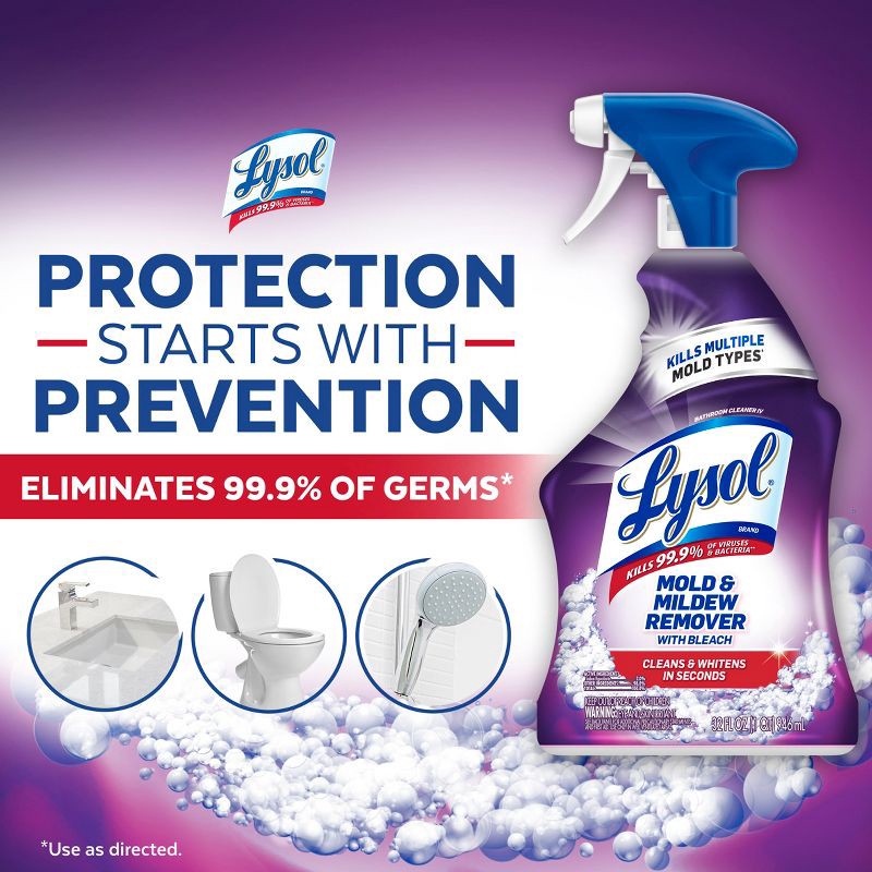 slide 6 of 6, Lysol Unscented Mold & Mildew Remover with Bleach Bathroom Cleaning Spray - 32 fl oz, 32 fl oz