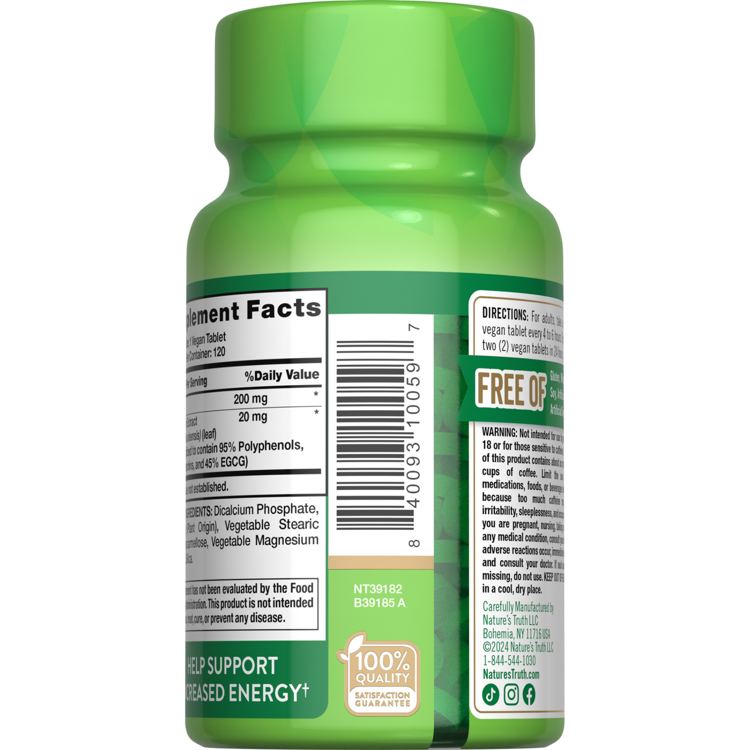 slide 2 of 3, Nature's Truth Caffeine 200 mg plus Green Tea Extract, 120 ct