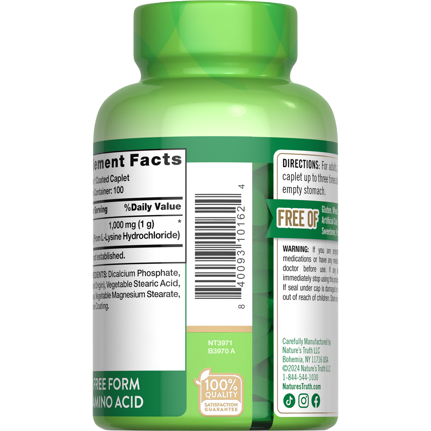 slide 3 of 4, Nature's Truth L-Lysine Coated Caplets, 1000mg, 100 ct