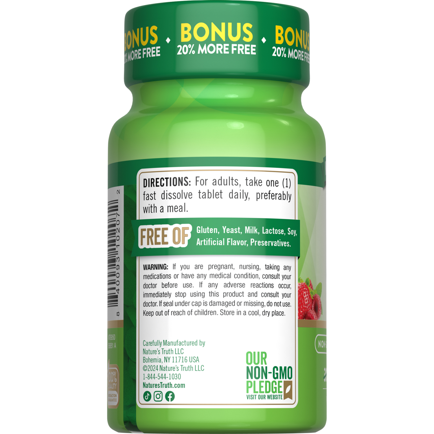 slide 3 of 3, Nature's Truth Vitamin B-12, Sublingual, 6000 Mcg, Fast Dissolve Tabs, Natural Berry Flavor, 36 ct