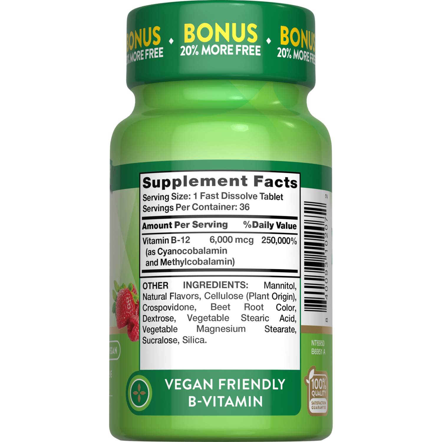 slide 2 of 3, Nature's Truth Vitamin B-12, Sublingual, 6000 Mcg, Fast Dissolve Tabs, Natural Berry Flavor, 36 ct