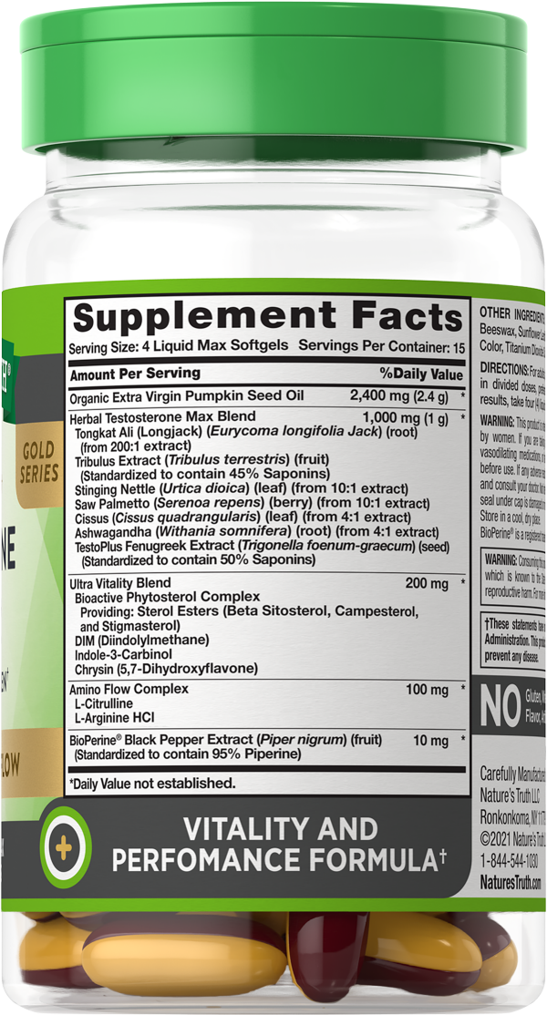 slide 12 of 13, Nature's Truth Male Performance Gold Series Testosterone Power 2-in-1 Formula for Men, 1 ct