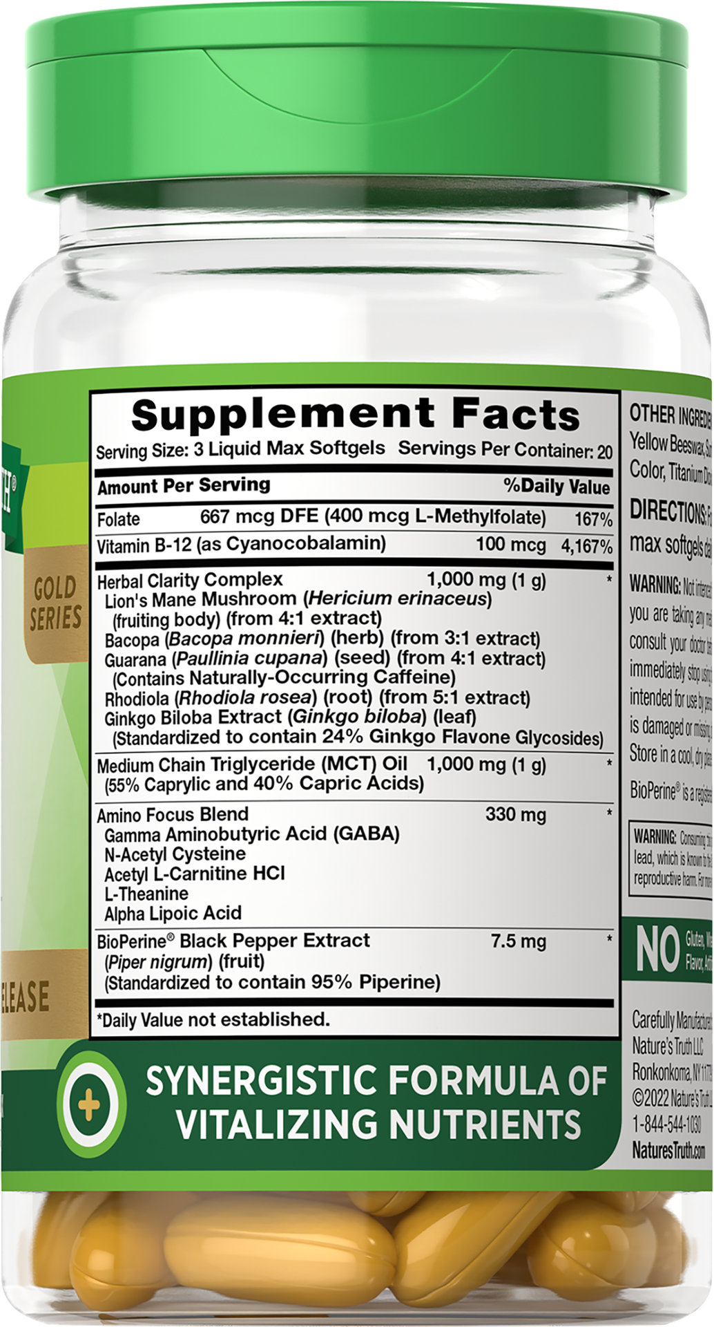 slide 3 of 4, Nature's Truth Gold Series Brain Up Softgels - 60 Count, 60 ct