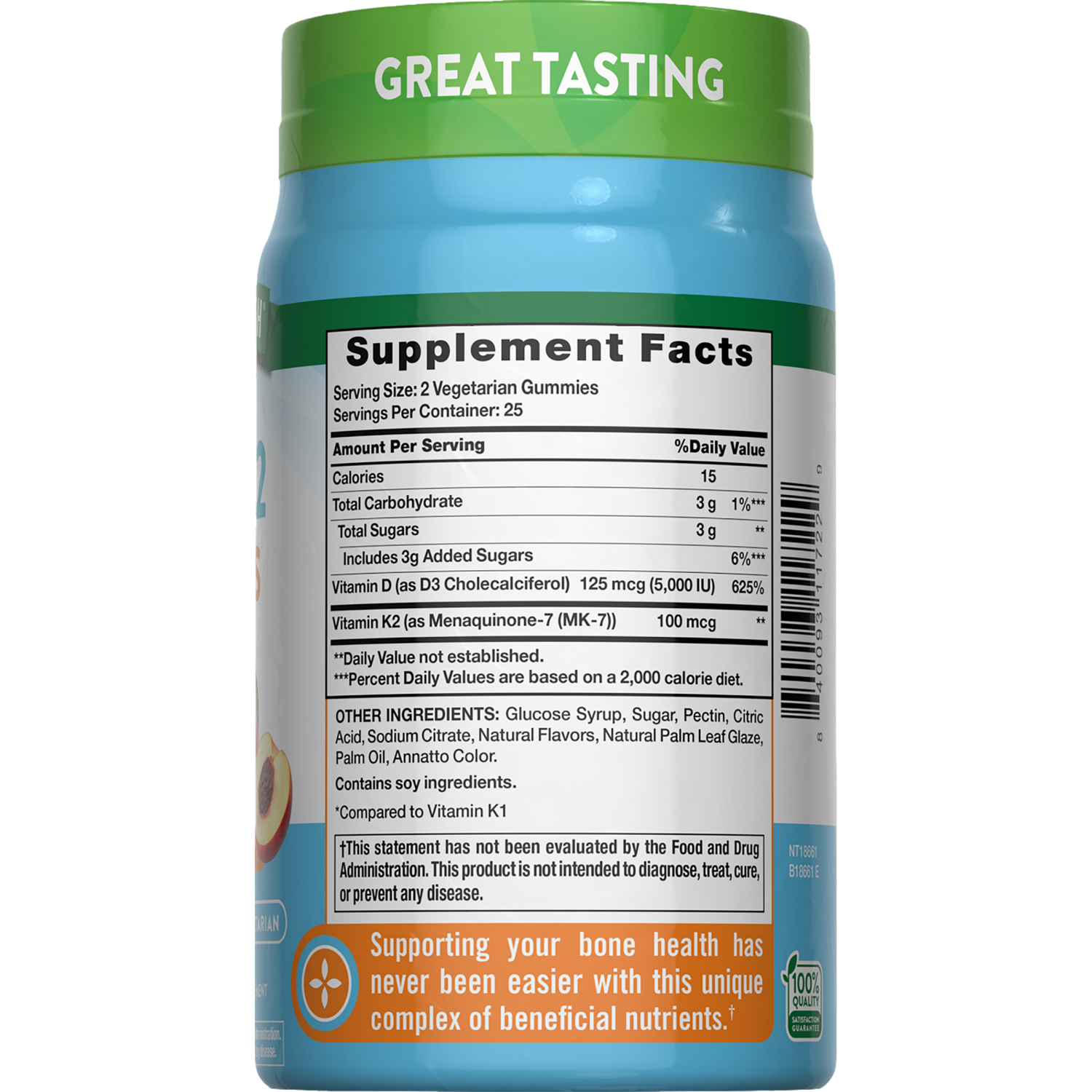 slide 3 of 3, Nature's Truth Bone Support Natural Peach Mango Flavor D3 + K2 Complex 50 Gummies, 50 ct