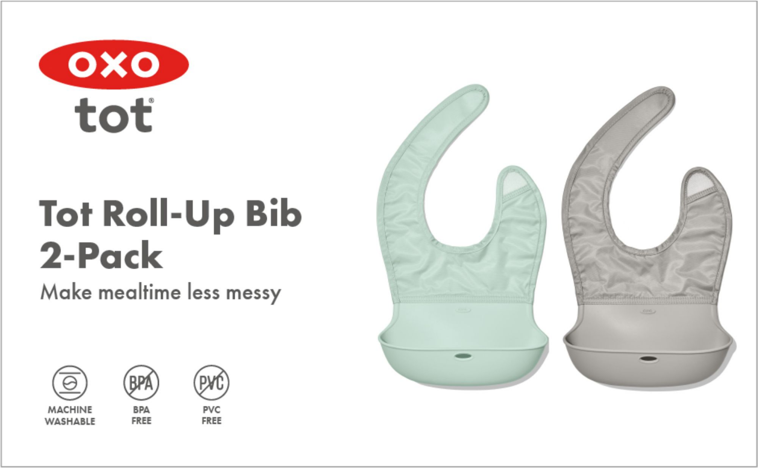 slide 6 of 6, OXO Tot Roll-Up Bib - 2 Pack - Drizzle and Opal, 2 ct