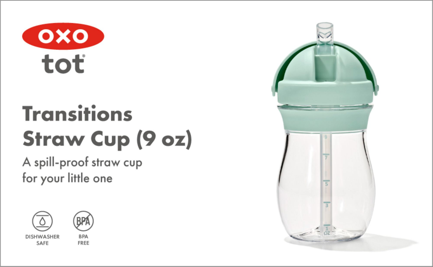 slide 5 of 5, OXO Tot 9oz Transitions Straw Cup - Opal, 9 oz