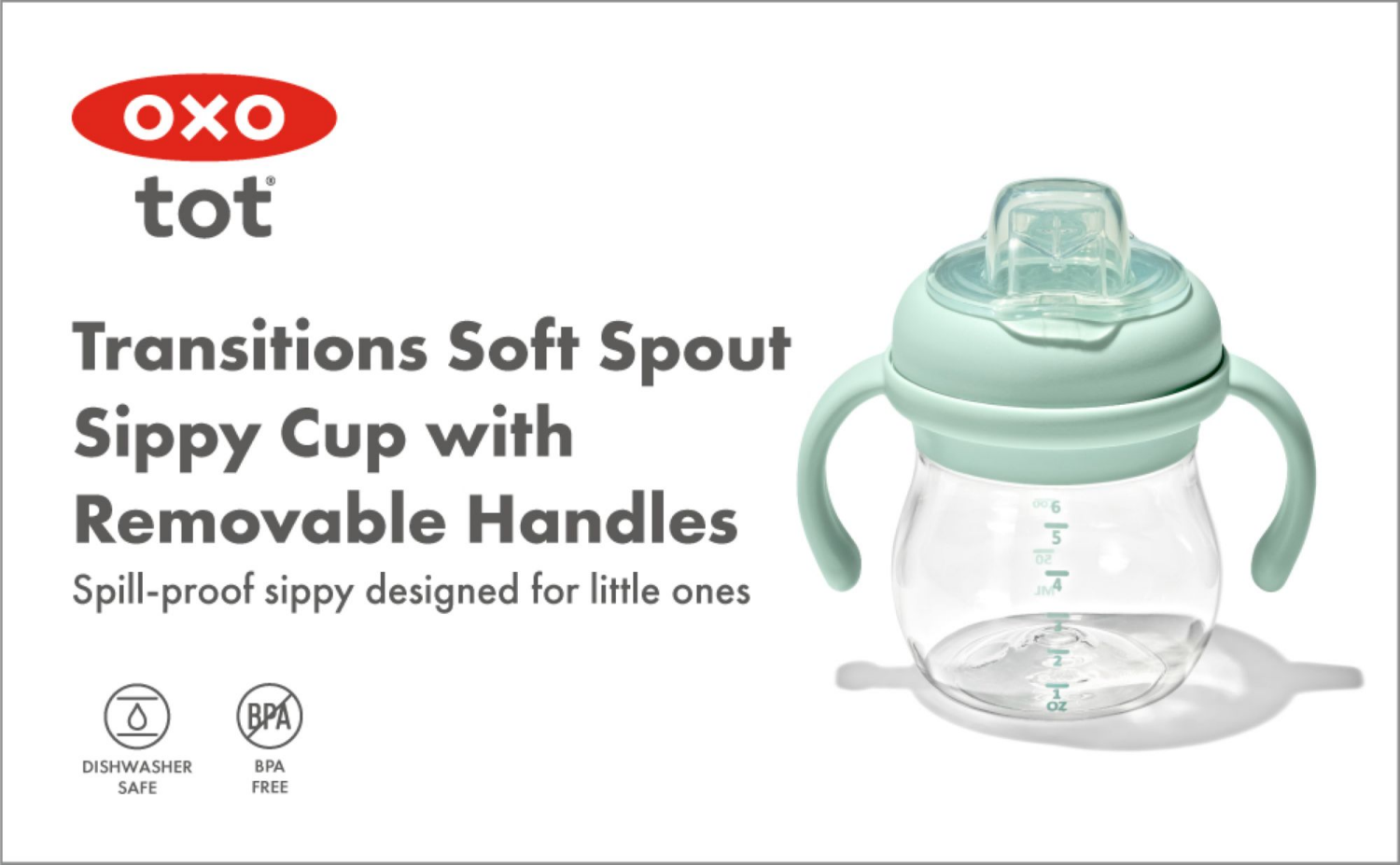 slide 4 of 5, OXO Tot Transitions Soft Spout Sippy Cup With Removable Handles 6 Oz - Opal, 6 oz