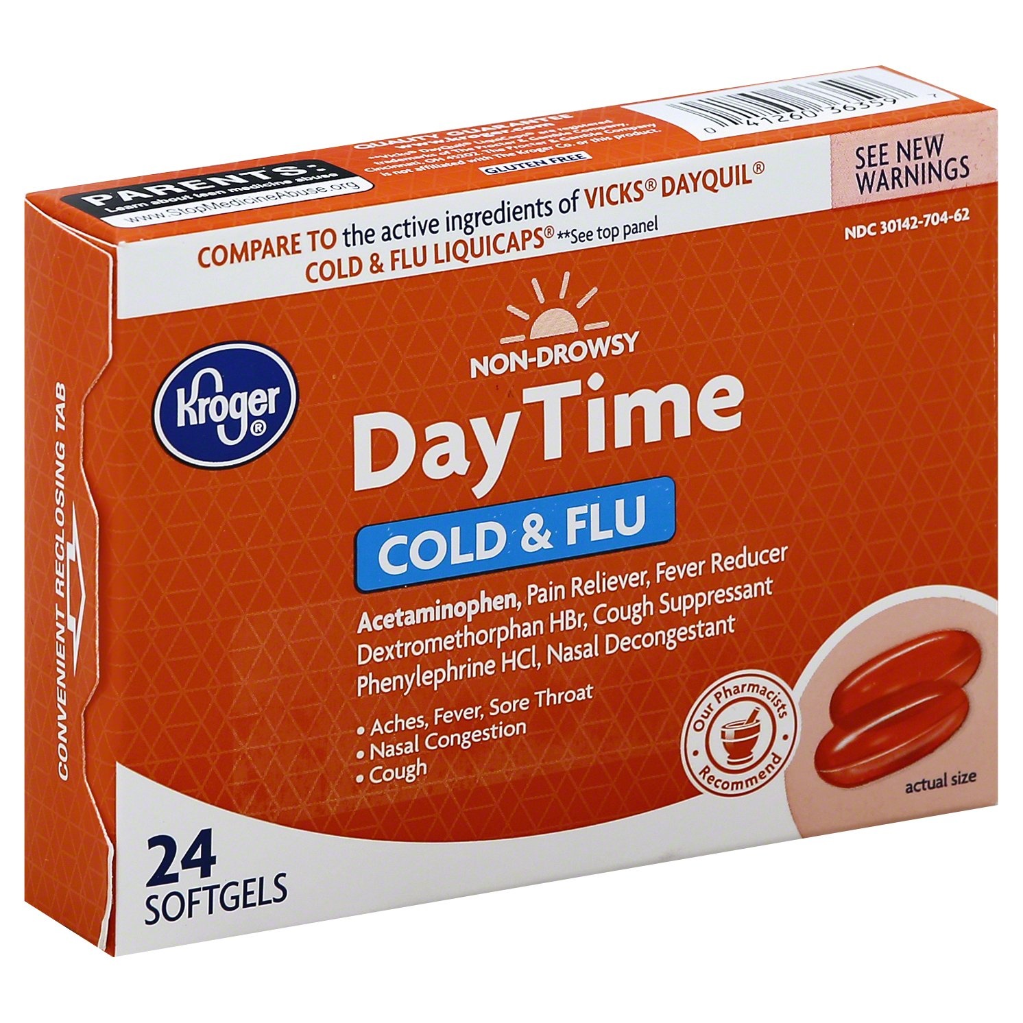 slide 1 of 1, Kroger Non-Drowsy Daytime Cold & Flu Softgels, 24 ct