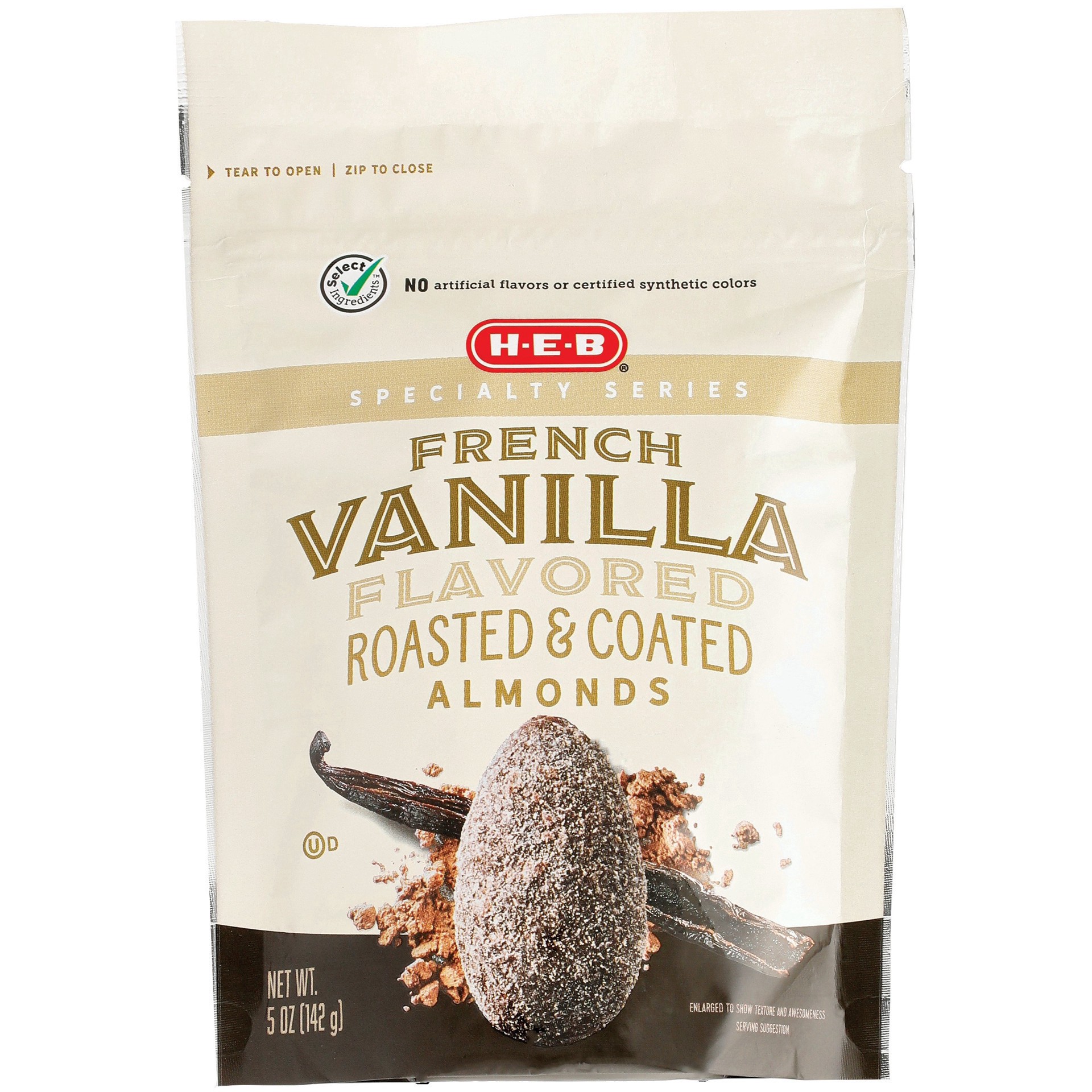 slide 1 of 1, H-E-B Select Ingredients French Vanilla Roasted & Coated Almonds - 5 oz, 5 oz