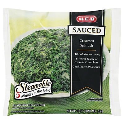 slide 1 of 1, H-E-B Steamable Sauced Creamed Spinach, 10 oz
