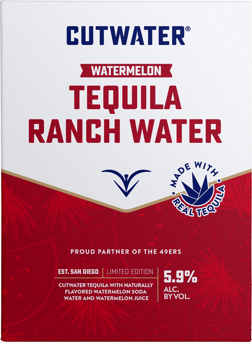 slide 6 of 8, Cutwater Spirits Ranch Water 49ers Watermelon Cocktail, 4 Pack, 12 fl oz, 12 fl oz