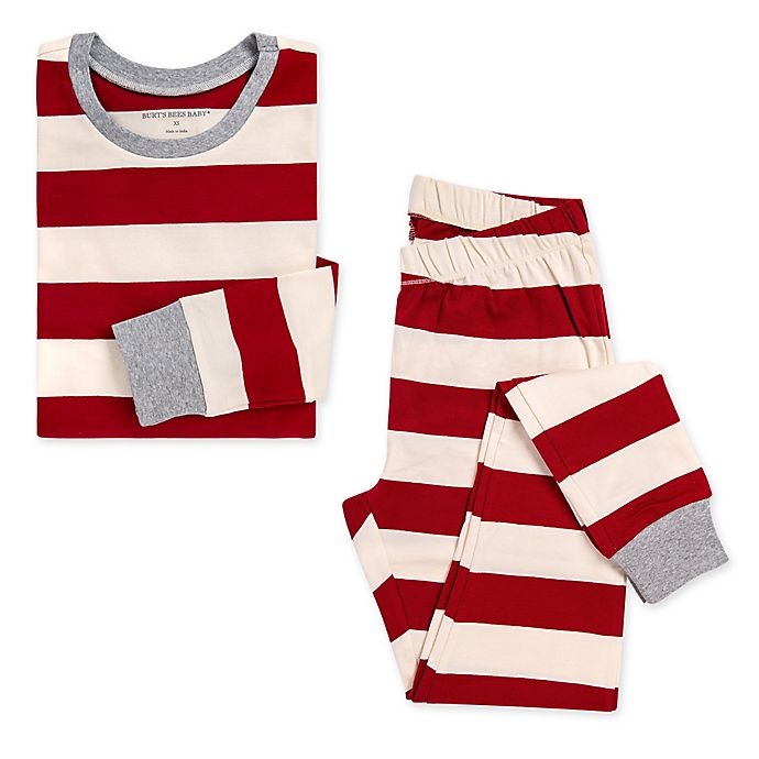 slide 1 of 2, Burt's Bees Baby Large Women's Rugby Stripe Organic Cotton Pajama Set, 2 ct