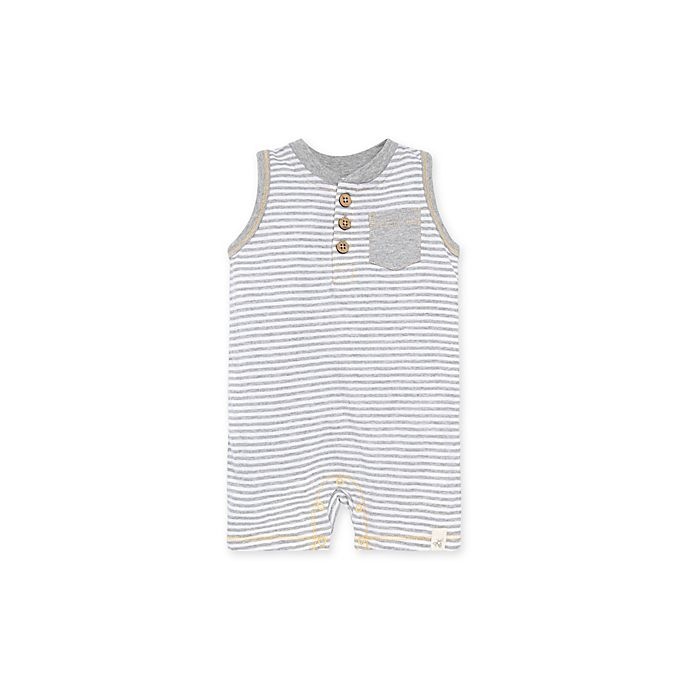 slide 1 of 2, Burt's Bees Baby Classic Stripe Sleeveless Henley Romper - Grey, 1 ct