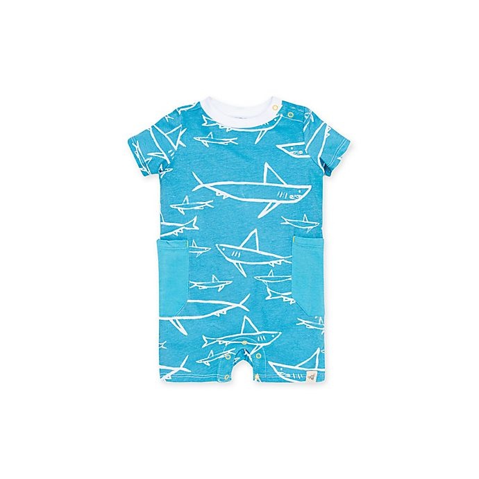 slide 1 of 2, Burt's Bees Baby Shiver of Sharks Short Sleeve Romper - Mint, 1 ct