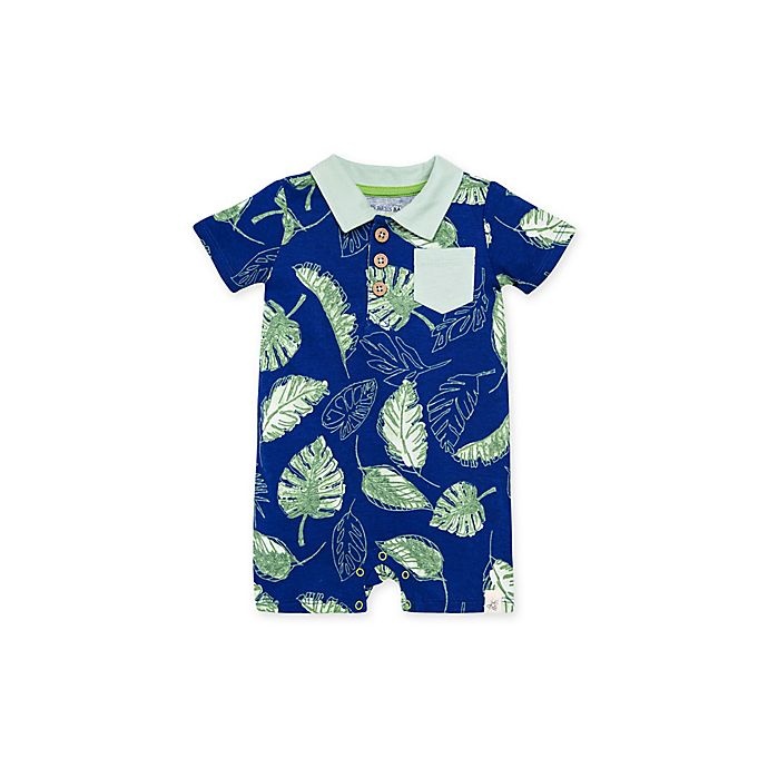 slide 1 of 2, Burt's Bees Baby Jungle Canopy Short Sleeve Polo Romper - Navy, 1 ct