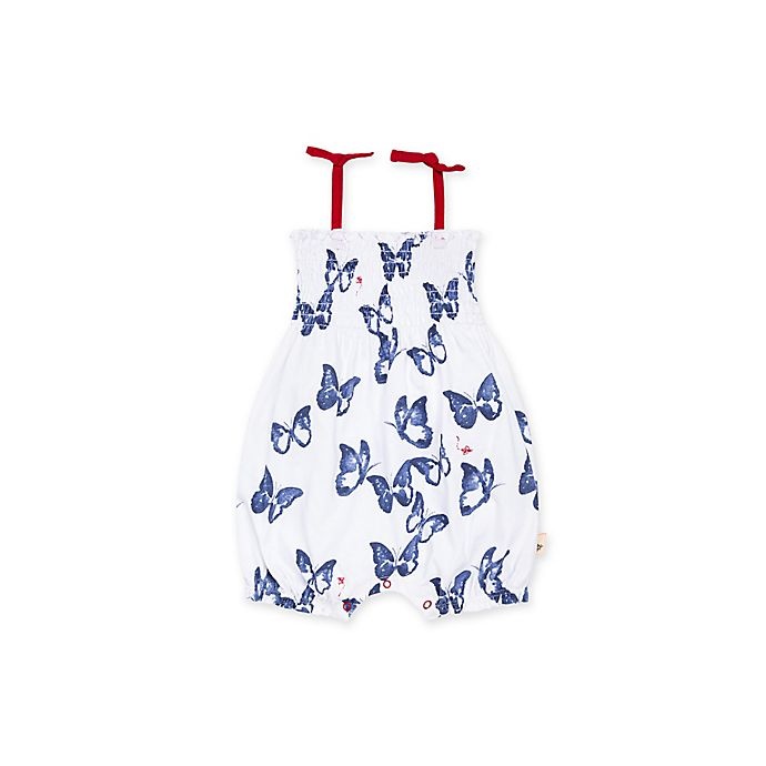 slide 1 of 2, Burt's Bees Baby Butterflies - July Organic Cotton Romper - White/Blue, 1 ct; 12 M