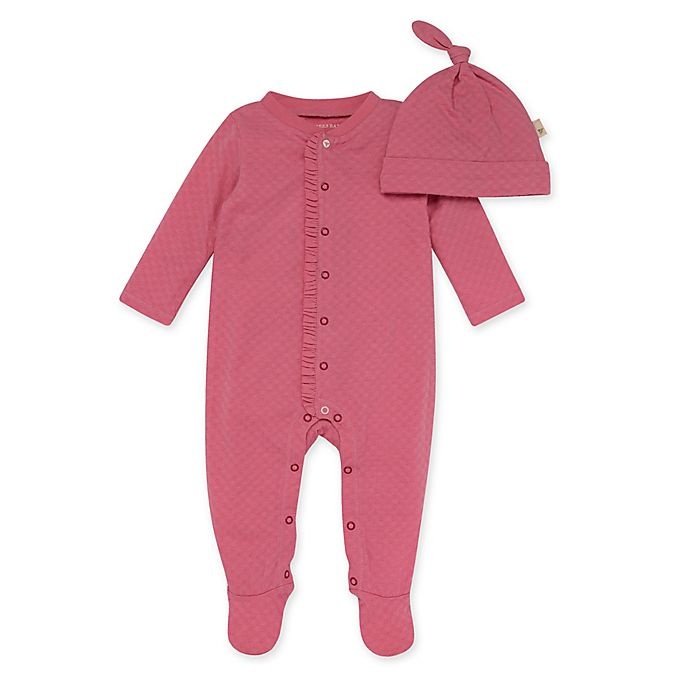 slide 1 of 2, Burt's Bees Baby Preemie Honeycomb Pointelle Ruffle Jumpsuit and Hat Set - Berry, 1 ct