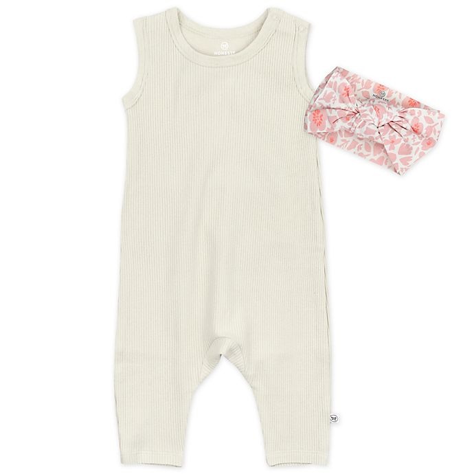 slide 1 of 3, The Honest Company Organic Cotton Rib Romper, Headband Set, 2 ct