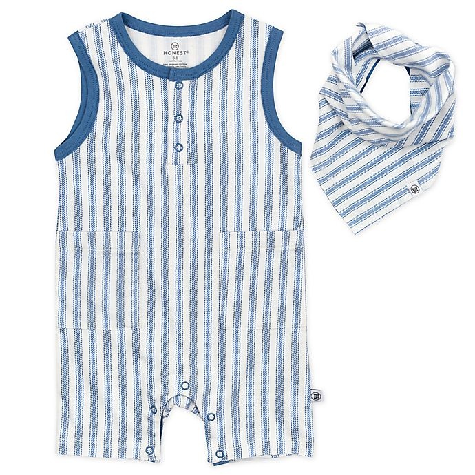 slide 1 of 6, The Honest Company Newborn Romper and Bib Set - Blue, 2 ct