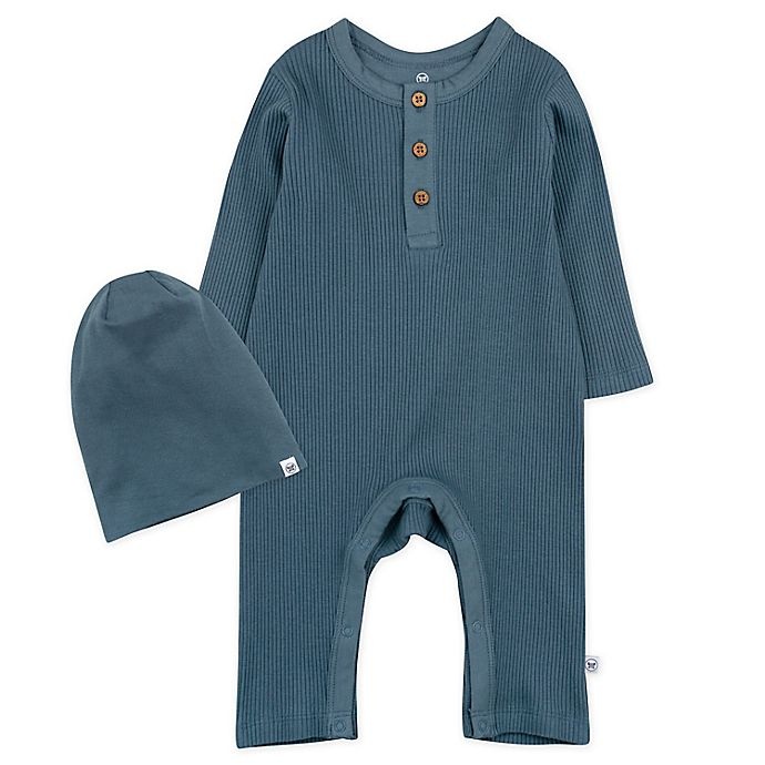 slide 1 of 4, The Honest Company Newborn Organic Cotton Rib Coverall and Beanie Set - Grey, 2 ct