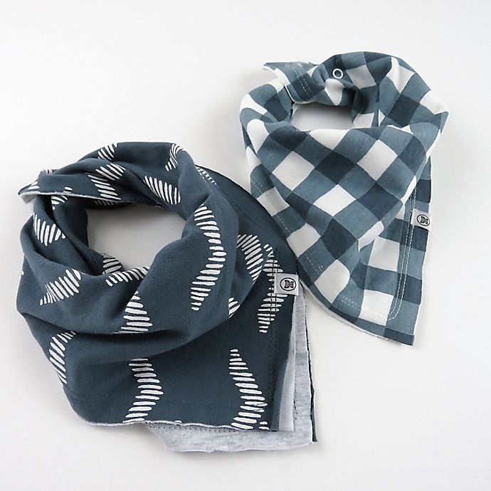 slide 3 of 6, The Honest Company Buffalo Check Reversible Bandana Bib Burp Cloths - Blue/White, 5 ct