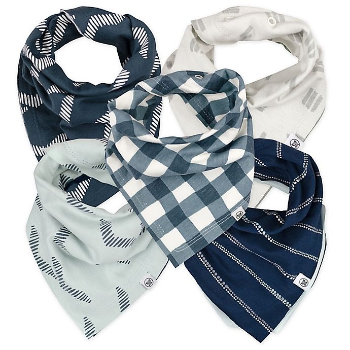 slide 1 of 6, The Honest Company Buffalo Check Reversible Bandana Bib Burp Cloths - Blue/White, 5 ct