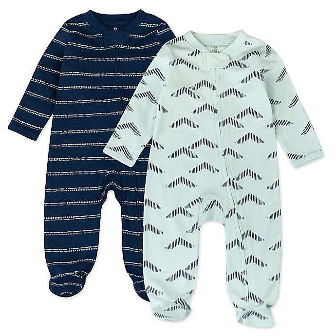 slide 1 of 4, The Honest Company Newborn Dotted Stripe Organic Cotton Sleep & Plays - Navy, 2 ct