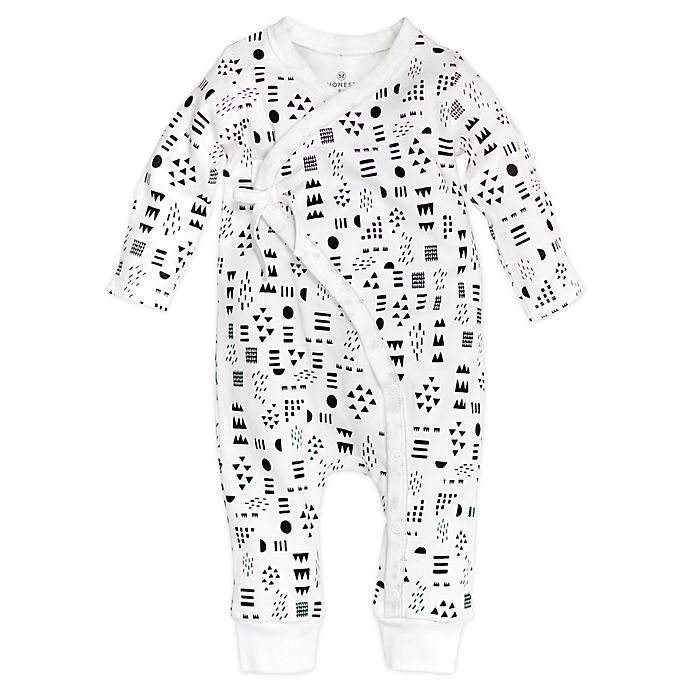 slide 1 of 2, The Honest Company Honest Baby Preemie Pattern Play Organic Cotton Side-Snap Kimono Coverall - White/Black, 1 ct