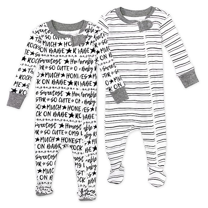 slide 1 of 3, The Honest Company Newborn Words Organic Cotton Sleep & Play Footies, 2 ct