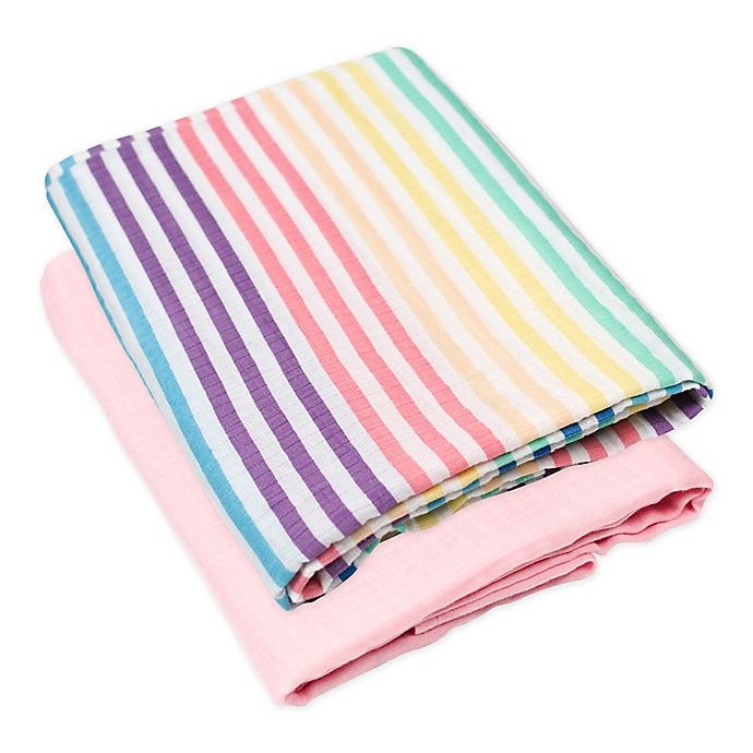 slide 2 of 4, The Honest Company Rainbow Stripe Organic Cotton Swaddle Blanket, 2 ct