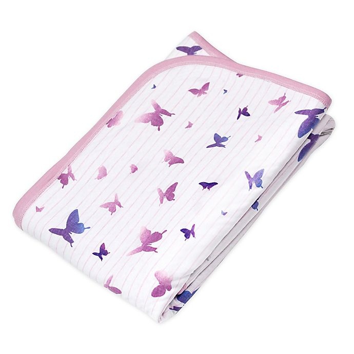 slide 2 of 2, The Honest Company Butterfly Receiving Blanket - White/Lavender, 1 ct