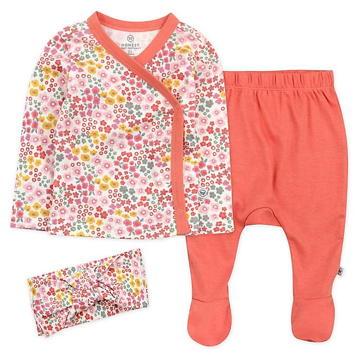 slide 1 of 5, The Honest Company Newborn Meadow Floral Top, Pant and Headband Set - Blush, 3 ct