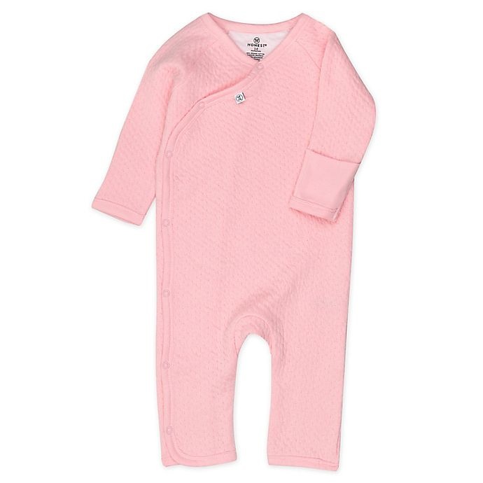 slide 1 of 3, The Honest Company Honest Baby Preemie Organic Cotton Matelasse Kimono Coverall - Pink, 1 ct