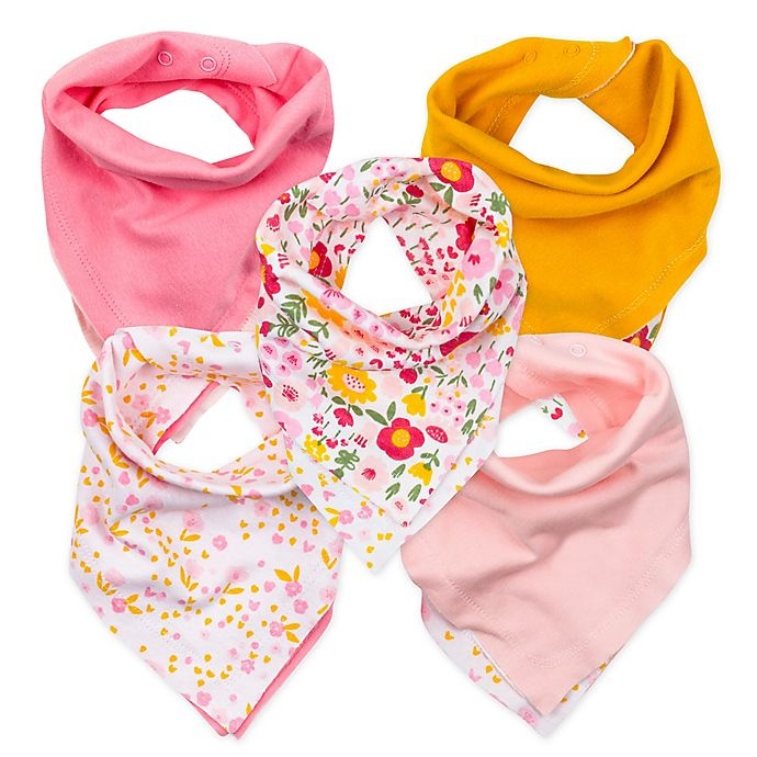 slide 1 of 1, The Honest Company Organic Cotton Bandana Bib Burp Cloths - Pink/Gold, 5 ct