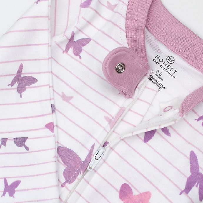 slide 6 of 7, The Honest Company Newborn Organic Cotton Butterfly Sleep & Plays - Purple/Pink, 2 ct