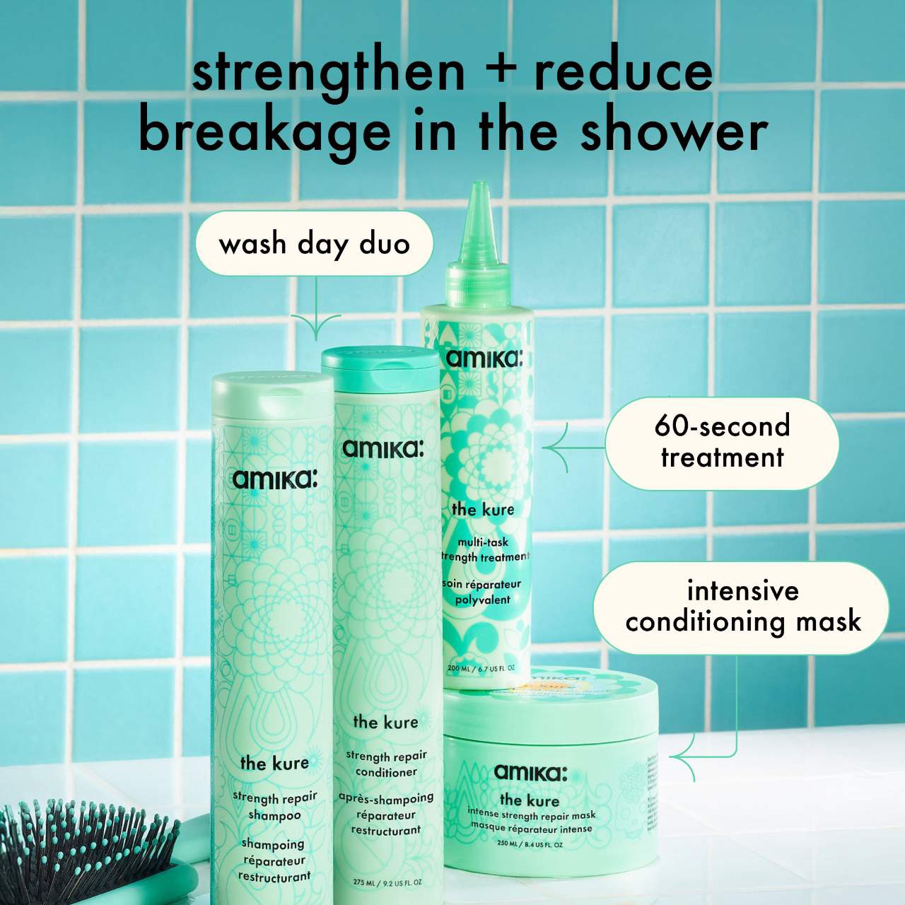 slide 8 of 9, amika The Kure Strength Repair Shampoo​ 9.2 oz / 275 mL, 