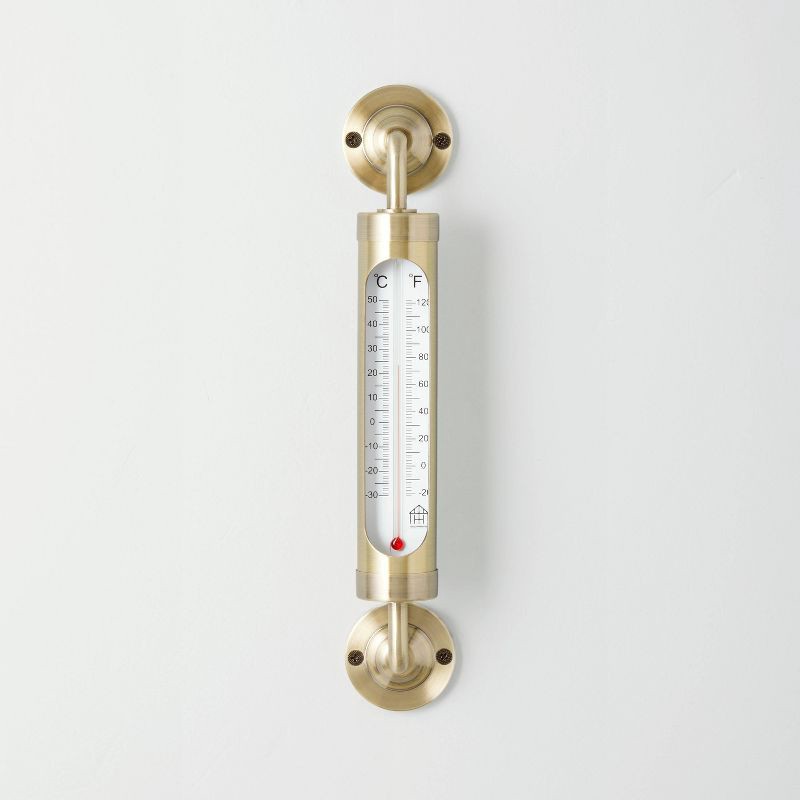slide 1 of 1, Brass Outdoor Weather Thermometer - Hearth & Hand with Magnolia, 1 ct