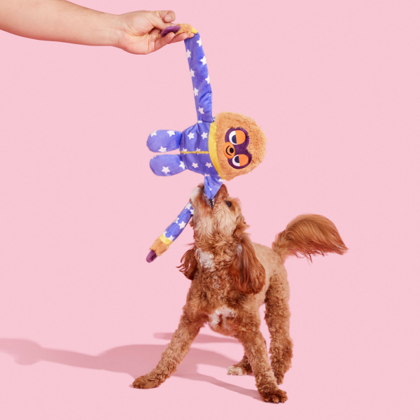 slide 6 of 9, BARK Slow Jams Dan pajama party sloth purple brown plush dog toy ALL sizes, 1 ct